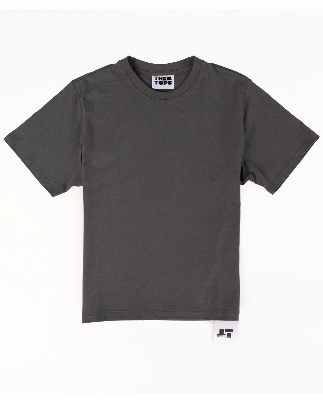 A dark gray crewneck t-shirt