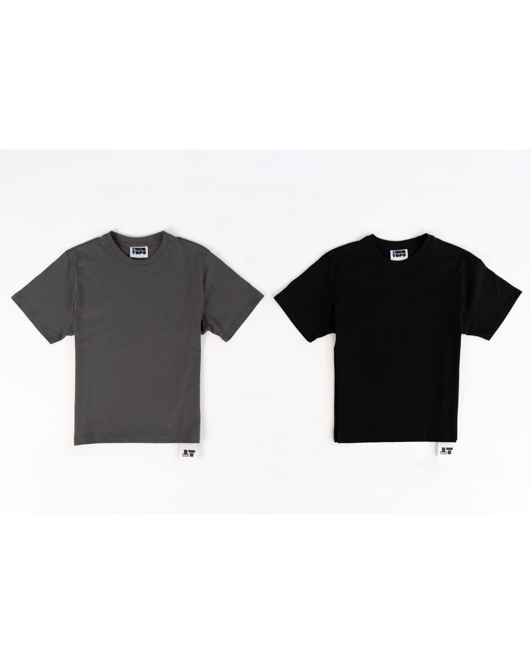 Two short-sleeve crewneck t-shirts displayed side by side on a white background