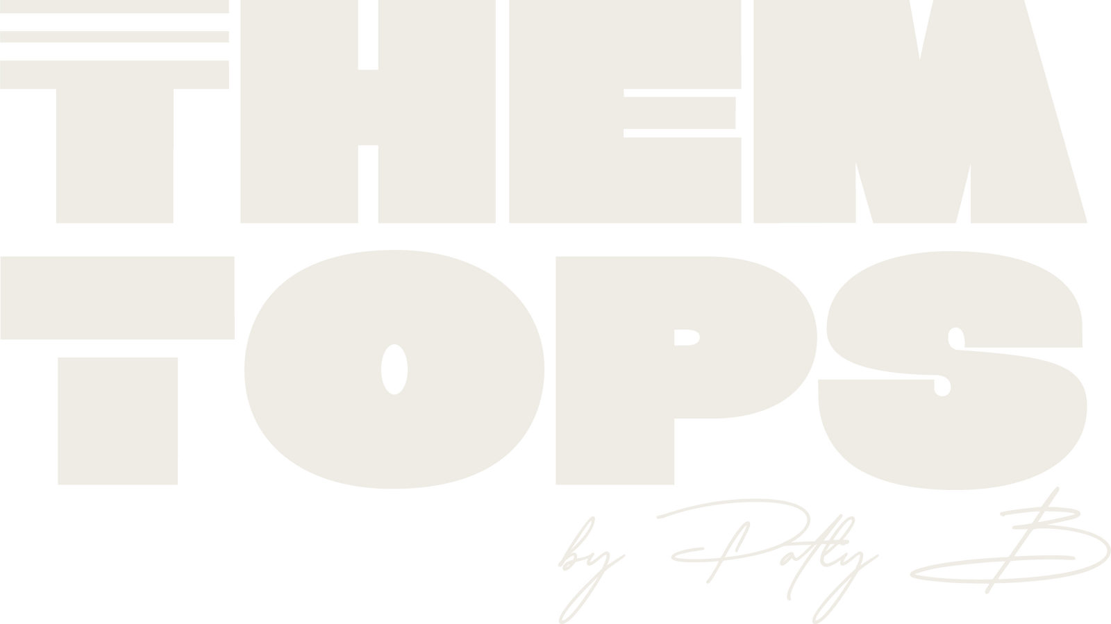 A minimalist logo-style graphic for Them Tops on a transparent background